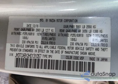 2017 Mazda Cx-9 Sport from USA, damaged, VIN JM3TCABY2H0131057